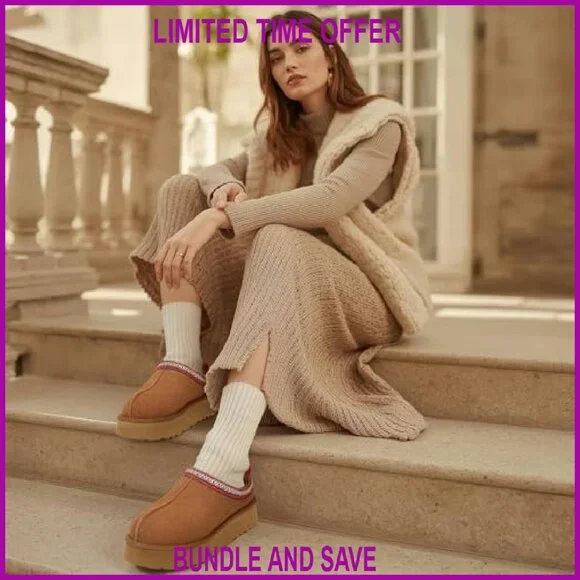 Women's Platform Slipper Boots Fleece Lined Suede Anti-Slip House Shoes - Picture 3 of 8